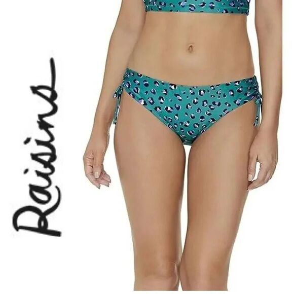 Raisins Green Blue Leopard Side Ties Hipster Bikini Swim Bottoms Large NWT - Picture 2 of 16